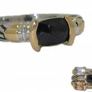 Antiqued cable ring jet black stone NWT